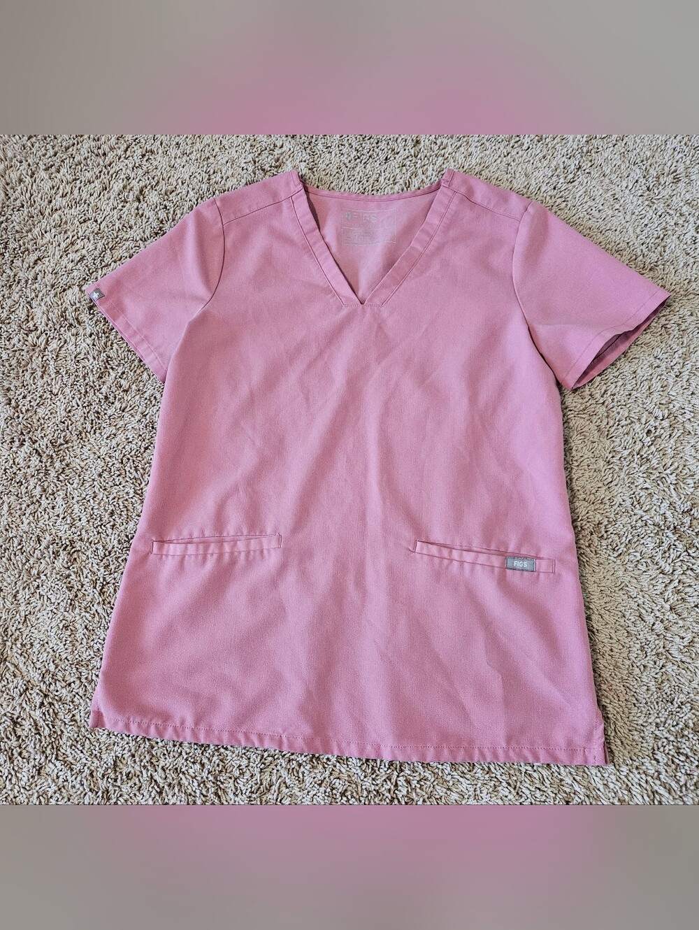 FIGS Rose Pink V-Neck Scrub Top XS